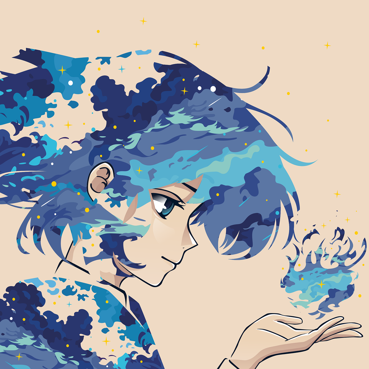 Anime — girl, cloud, blue