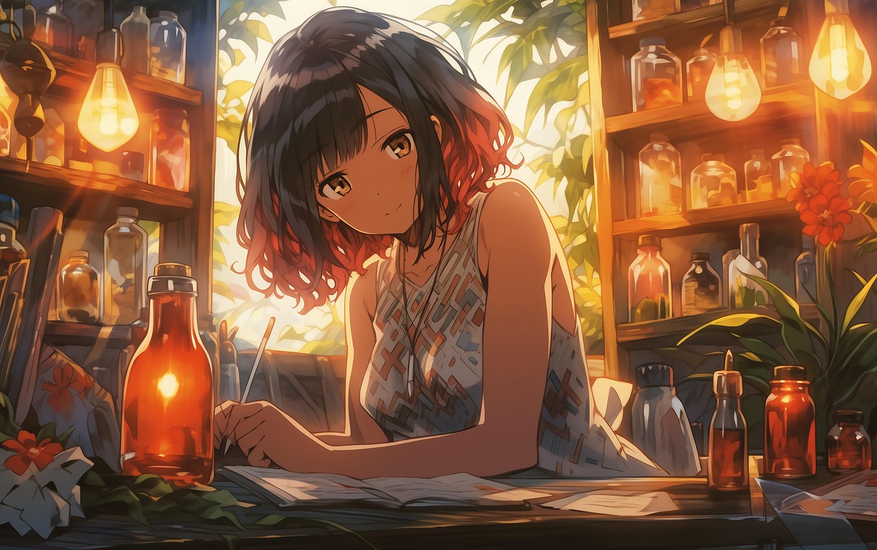 Anime — woman, apothecary, smiling