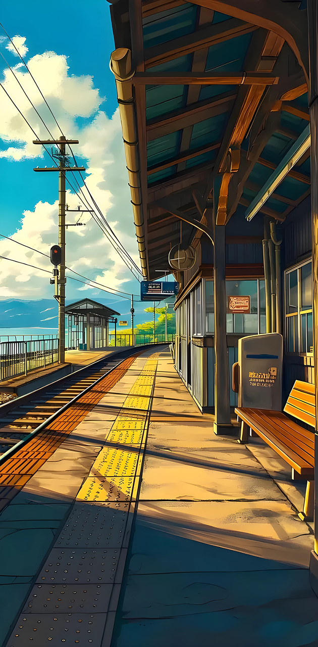 Anime — train station, sky, train platform