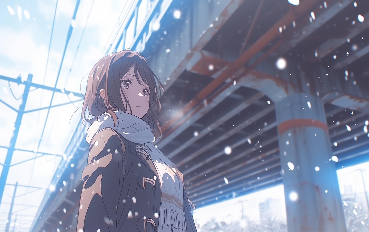 Anime — woman, winter, nature
