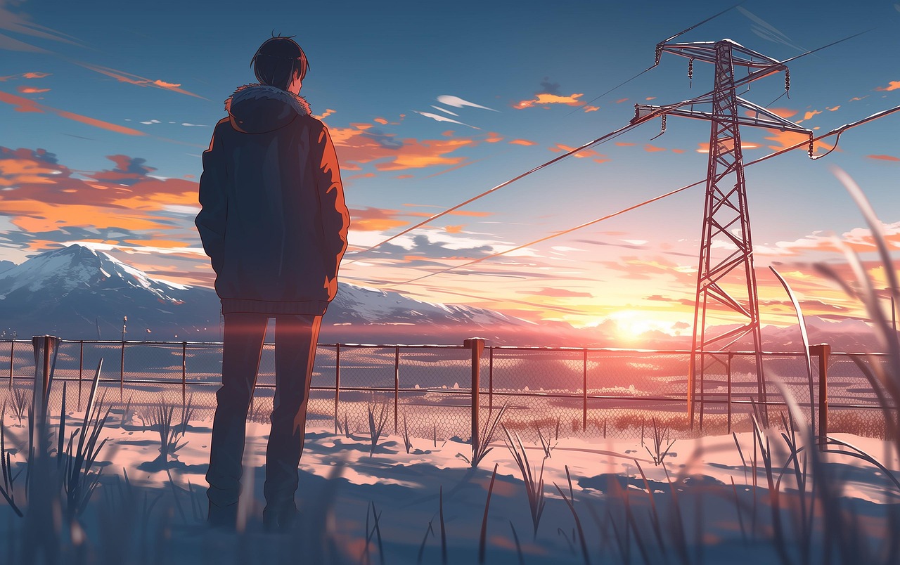 Anime — man, morning, nature