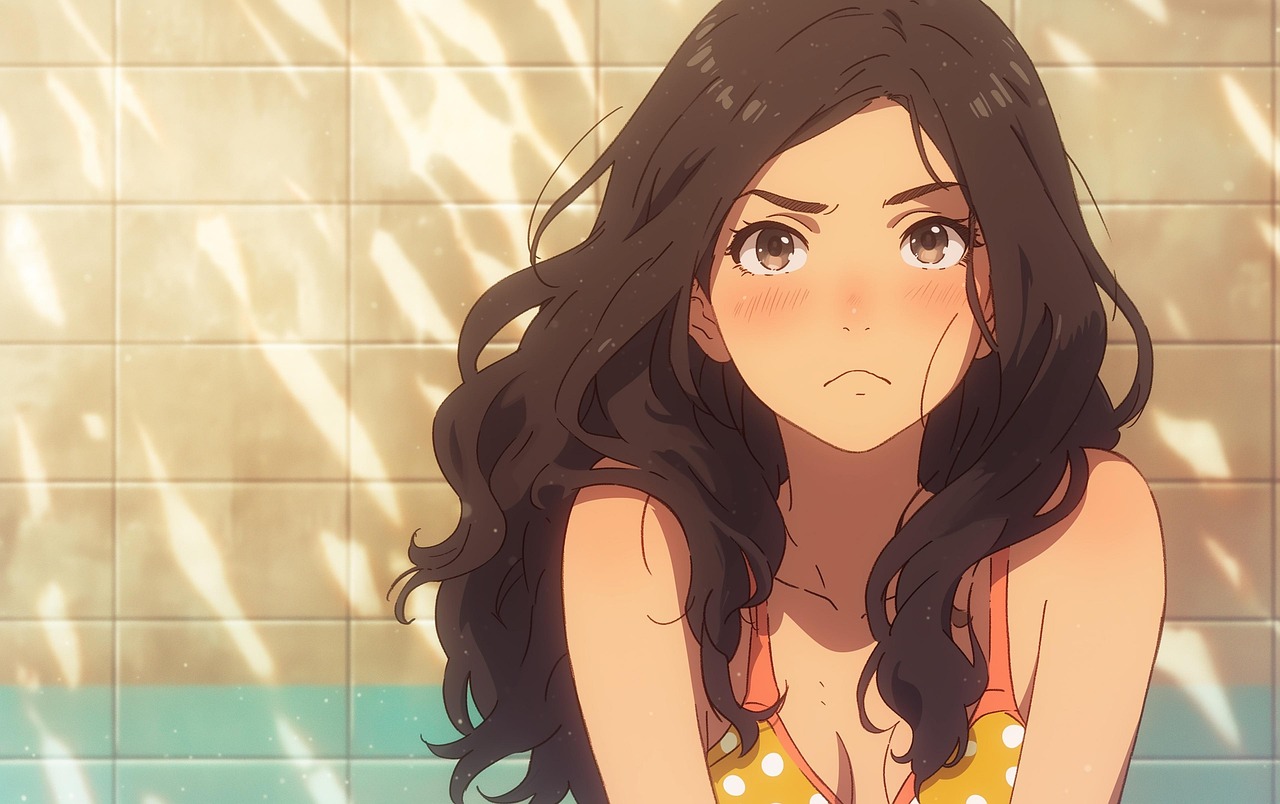 Anime — woman, portrait, bathroom