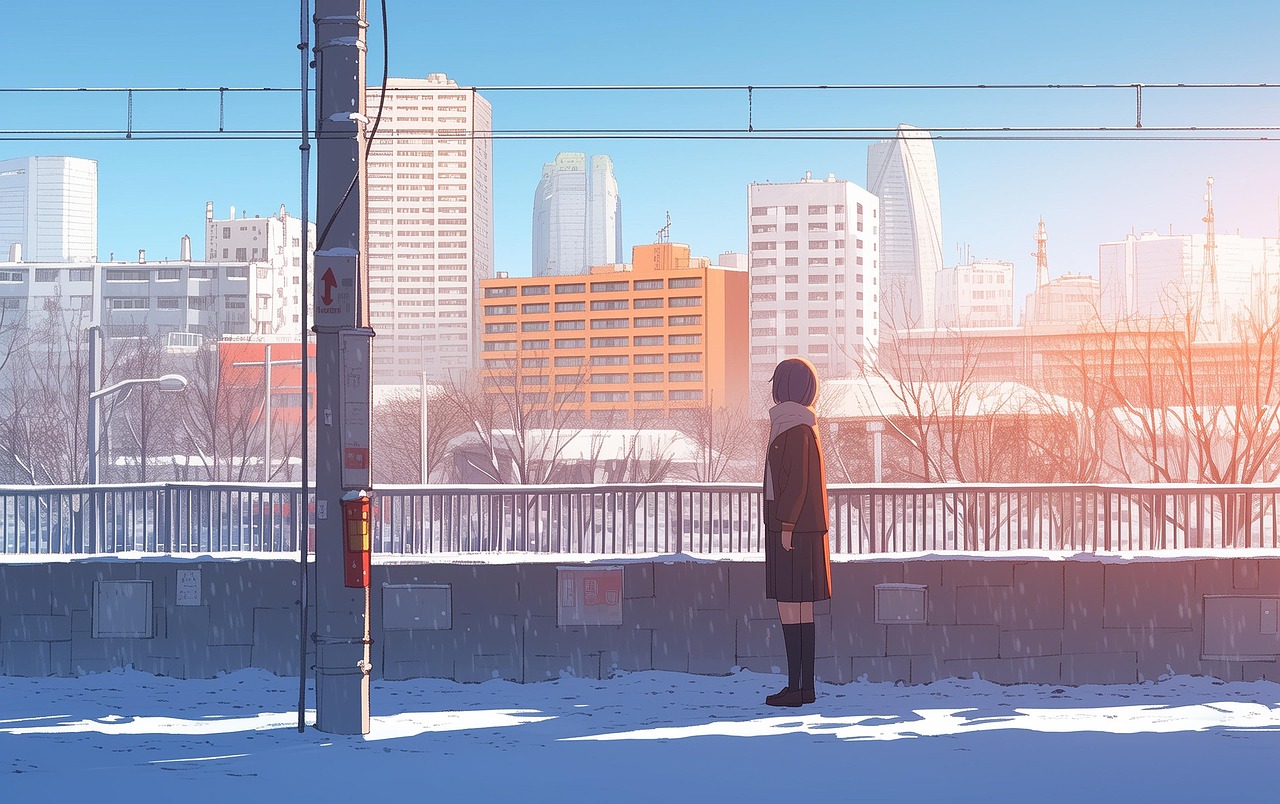 Anime — woman, winter, outroors