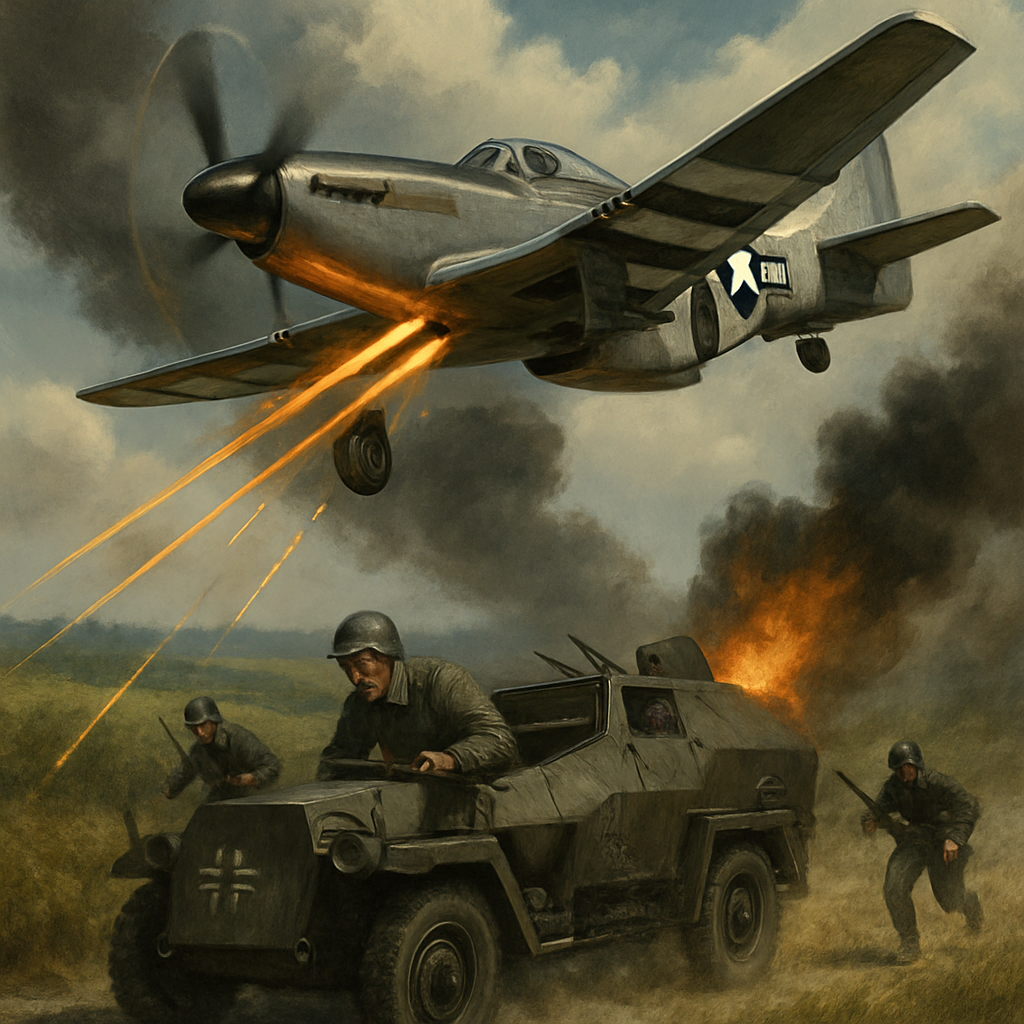 mustang fighter shooting sown some nazis